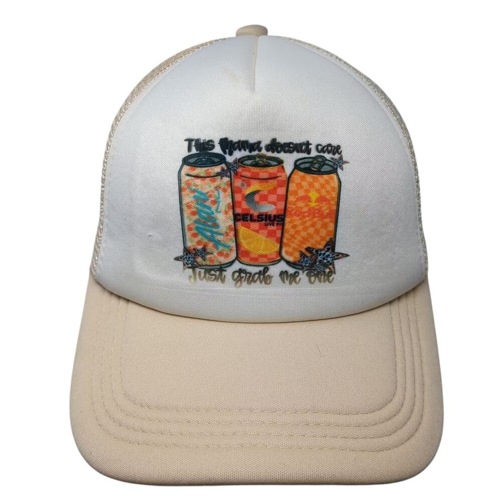 Hobby Lobby Trucker Hat Beige White OS Mama Energy Drink Graphic Adjustable Hat